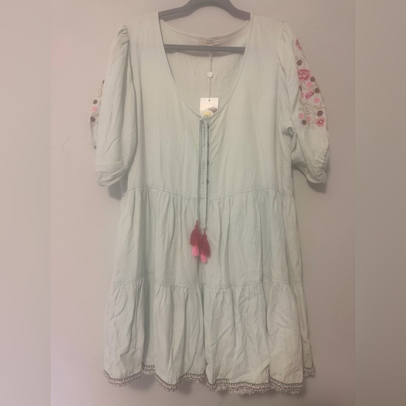 Chelsea & Violet Dresses & Skirts - NWT Chelsea & Violet Blue Chambray Mini Dress Pink Embroidery XL  See Photos
